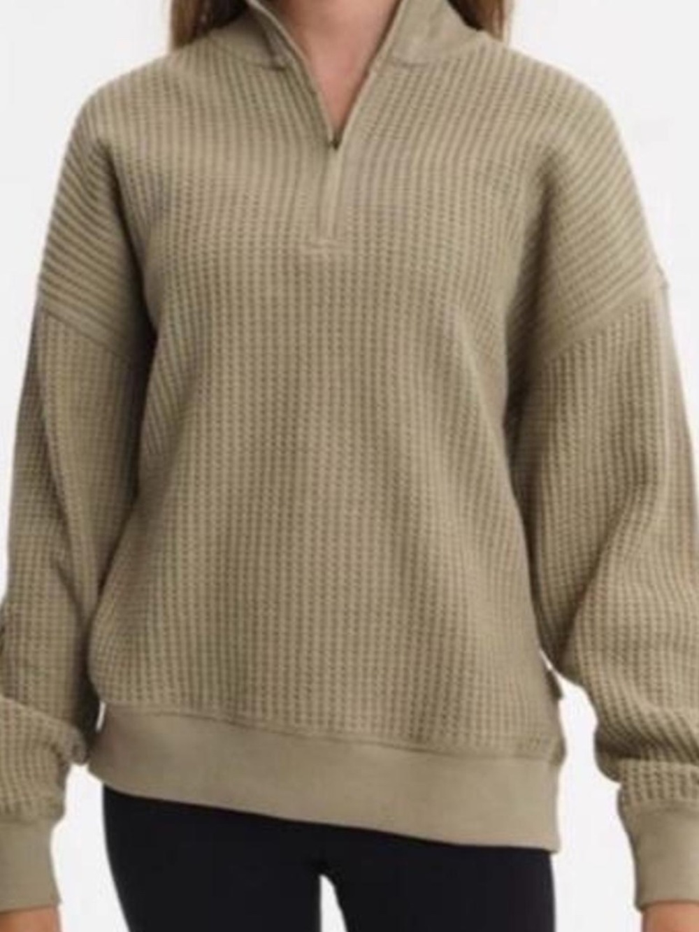 Mate the label organic waffle collared half-zip sweatshirt kelp nwt